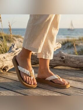 🌊 TIDEWATER Harbor White Arch Support Flip-Flop Sandals NWOTs